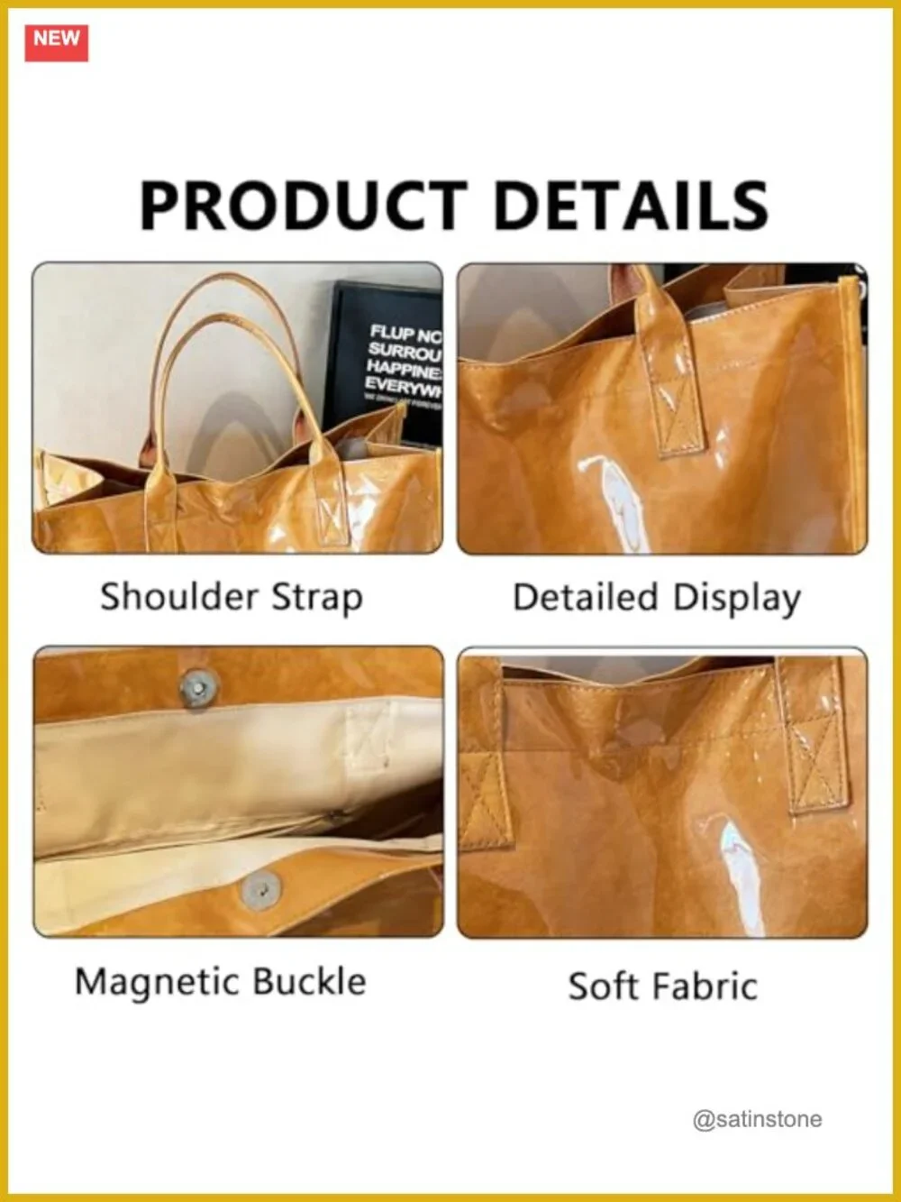 PVC Tote Bag for Women, Large Work Plastic Purse, Letter Print Shoulder Bag,